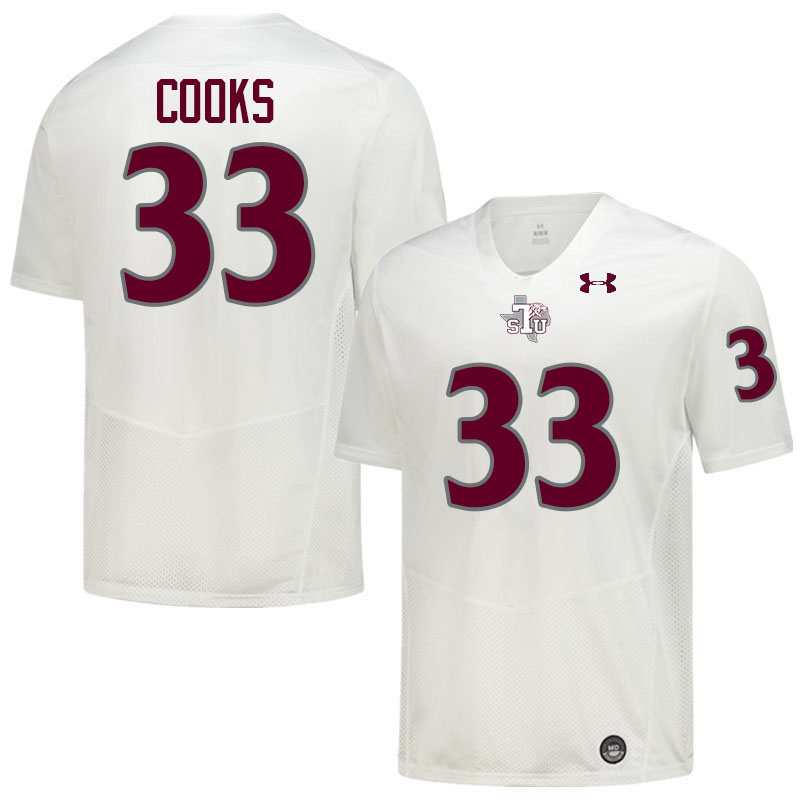 Texas Southern Tigers #33 Matthew Cooks College Football Jersey,Uniforms Stitched-White